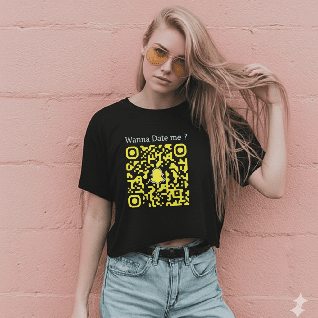 Model wearing QR t-shirt 1