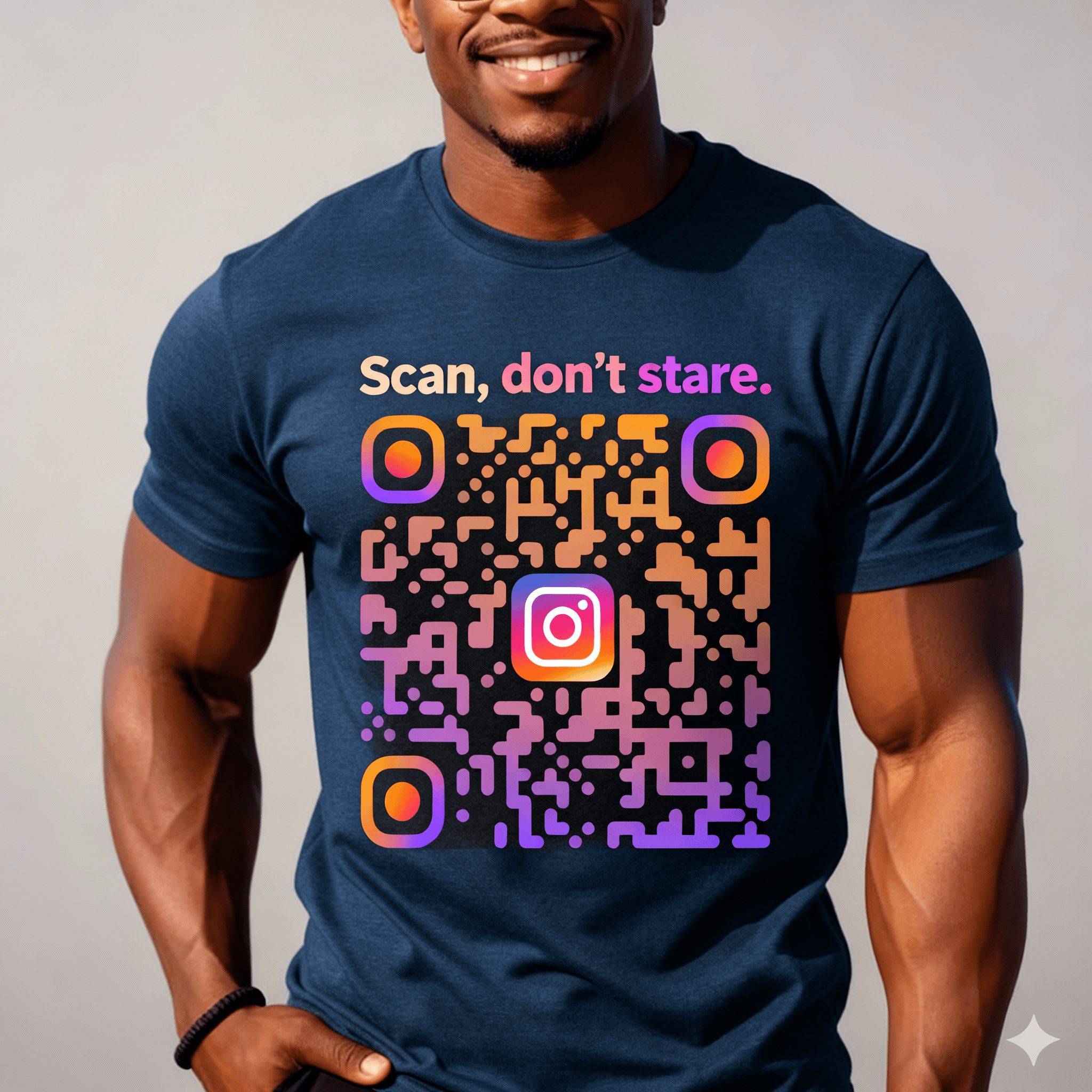 Model wearing QR t-shirt 2