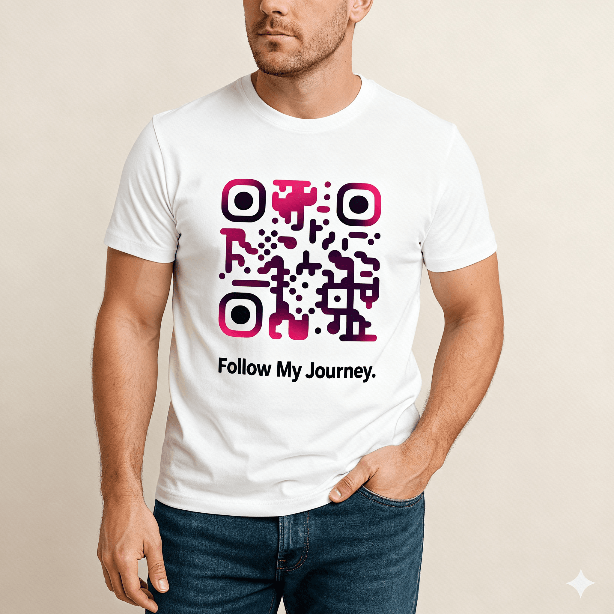 Model wearing QR t-shirt 3